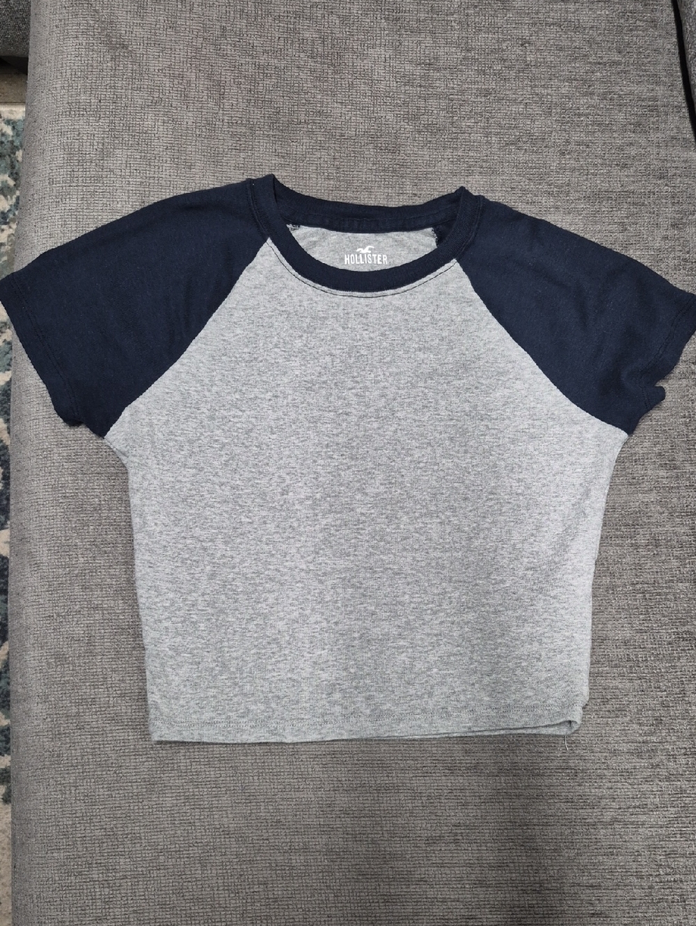 Hollister Grey Body with Navy Raglan Short Sleeve Tee
